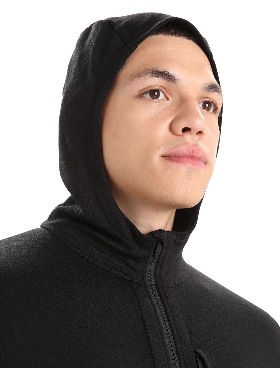 Men's Icebreaker Merino Quantum III Long Sleeve Zip Hoodie Black | CA 1677EBCX